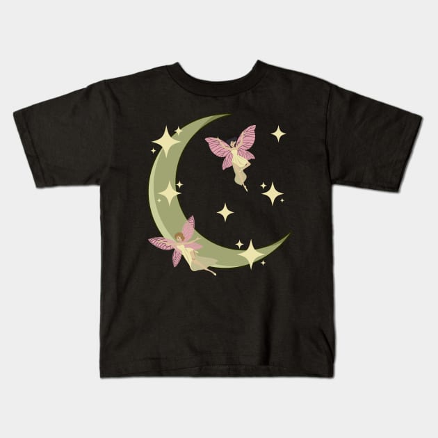 Fairycore Aesthetic Fairy Crescent Moon Fairies Kids T-Shirt by Alex21